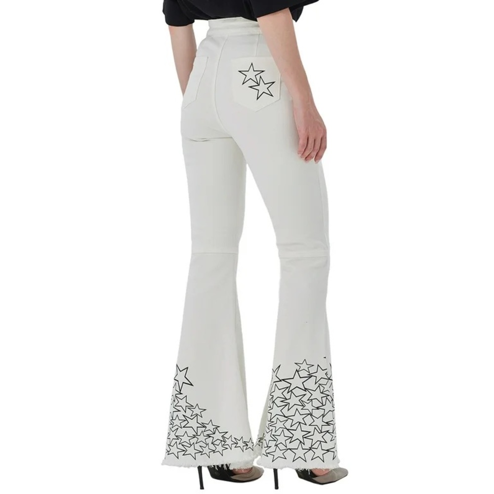 We The Free White Flare Jeans with Star Embroidery
